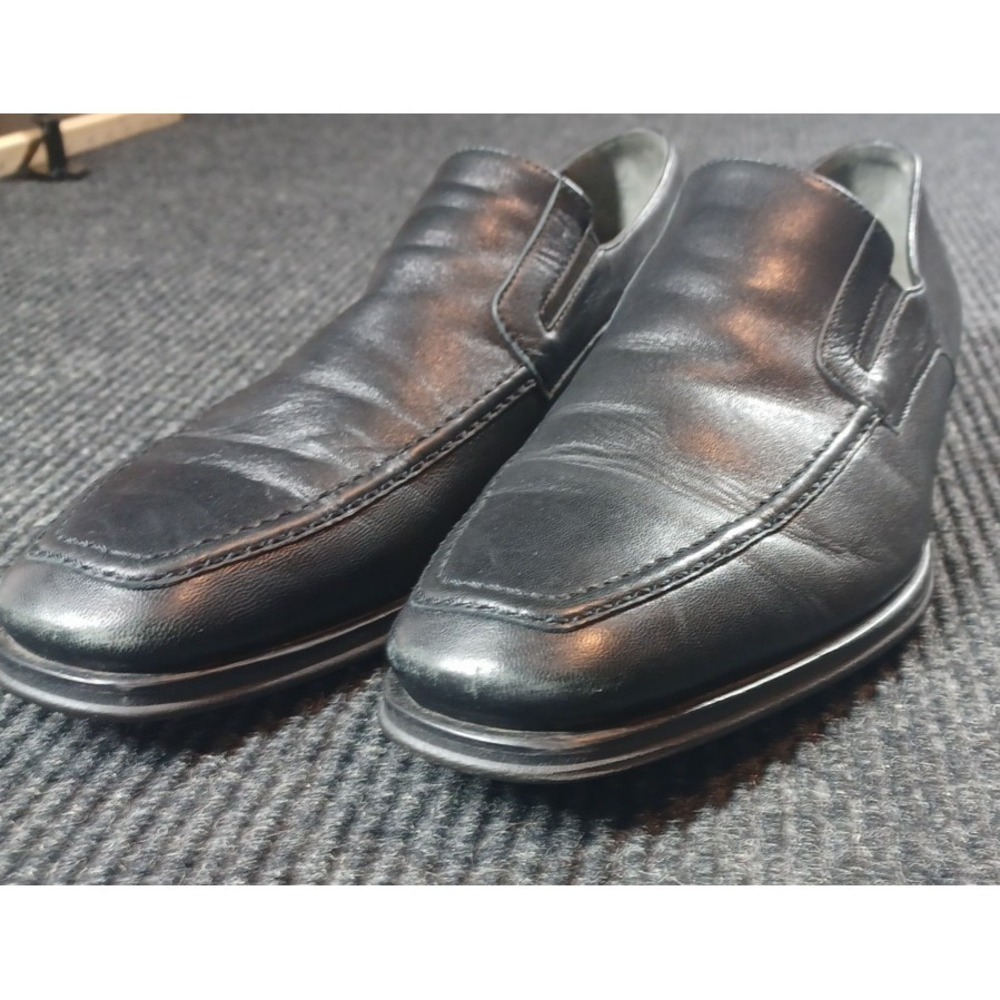 BRUNO MAGLI Slip On Dress Shoe Mens 9 Black Leather Square Toe Oxford Made Italy